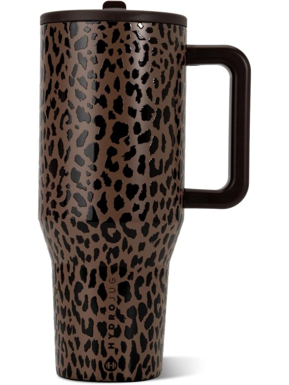 Insulated 40oz Tumbler with Handle & Straw - Stylish Brown Leopard Design